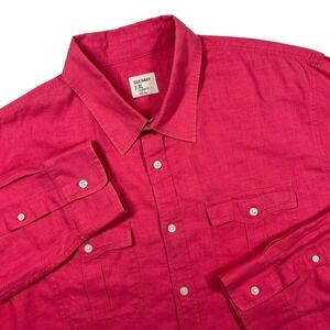 Old Navy Linen Blend Button Down Work Shirt Men's XL Pink Classic Fit Pocket